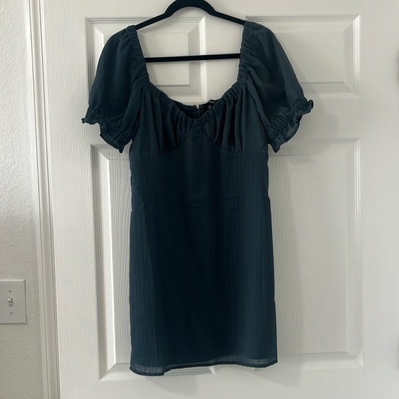 Dynamite Teal Puff Sleeve Mini Dress - Picture 1 of 4